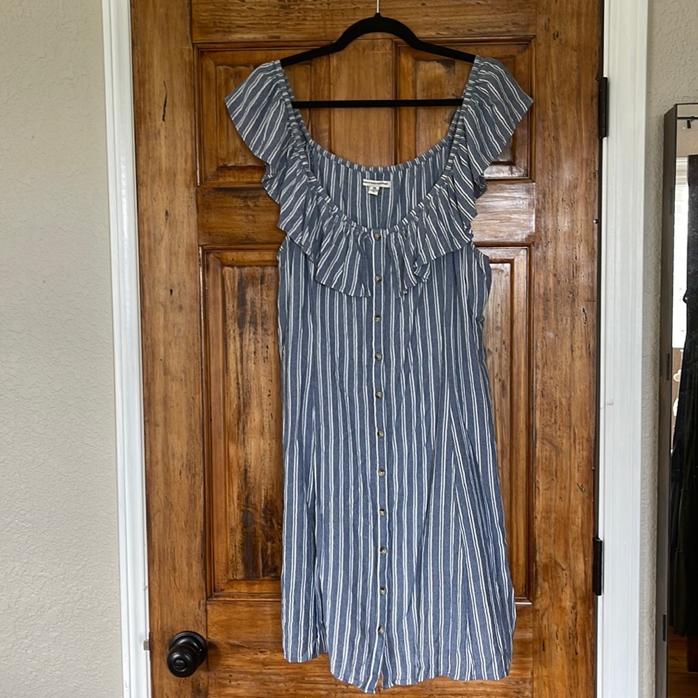 Blue and white stripe American Eagle midi dress off the shoulder sz XXL